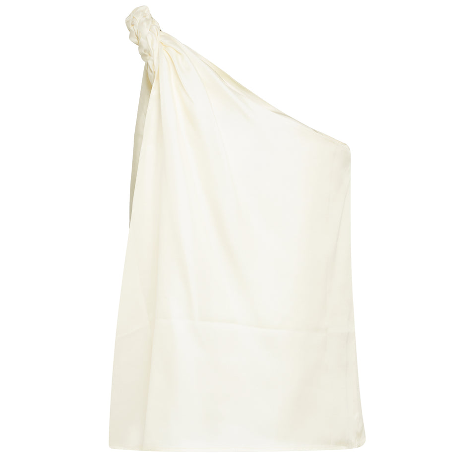 "Adiran" one-shoulder top in white silk