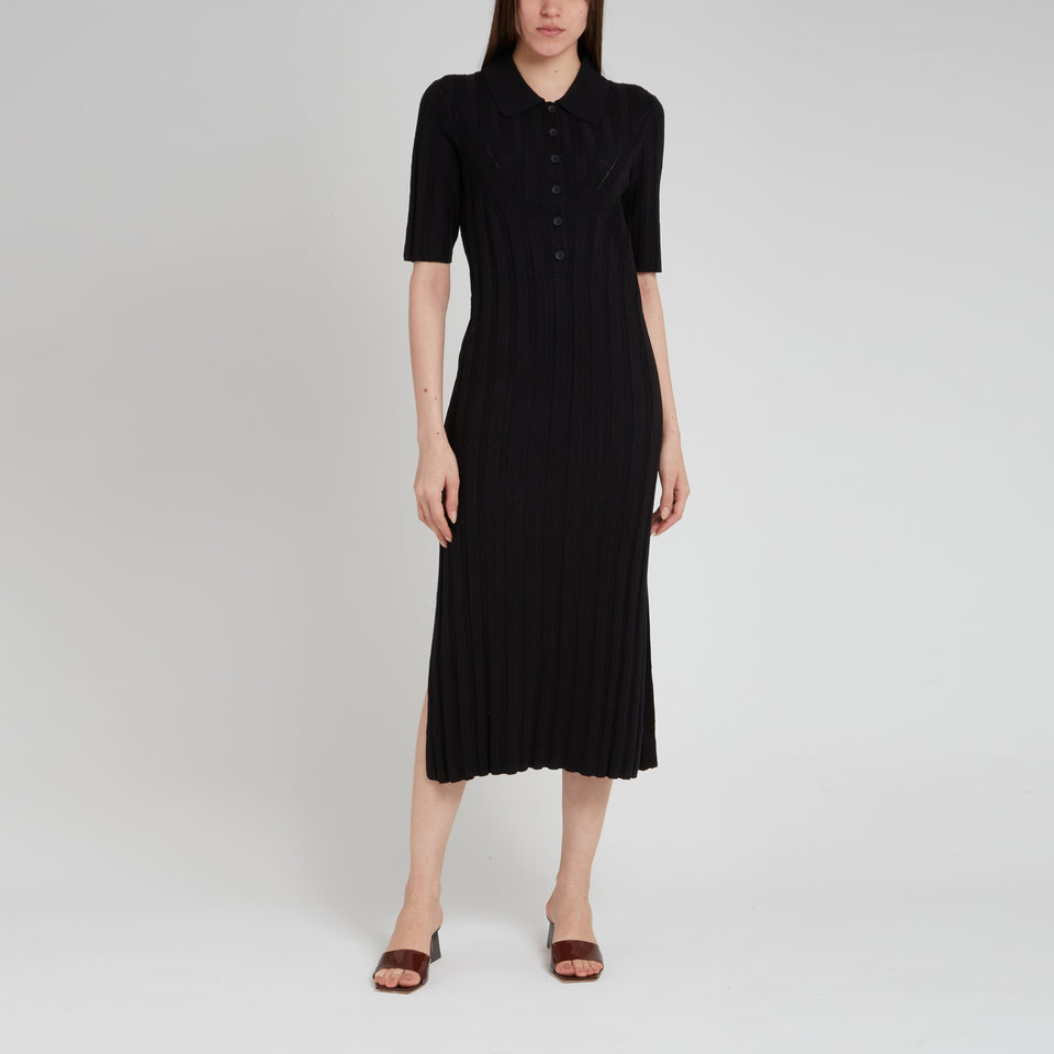 "Elyna" dress in black silk and linen