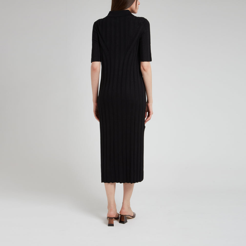 "Elyna" dress in black silk and linen