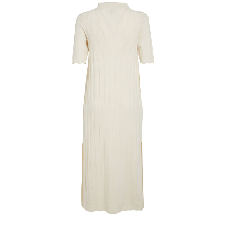 "Elyna" dress in white silk and linen