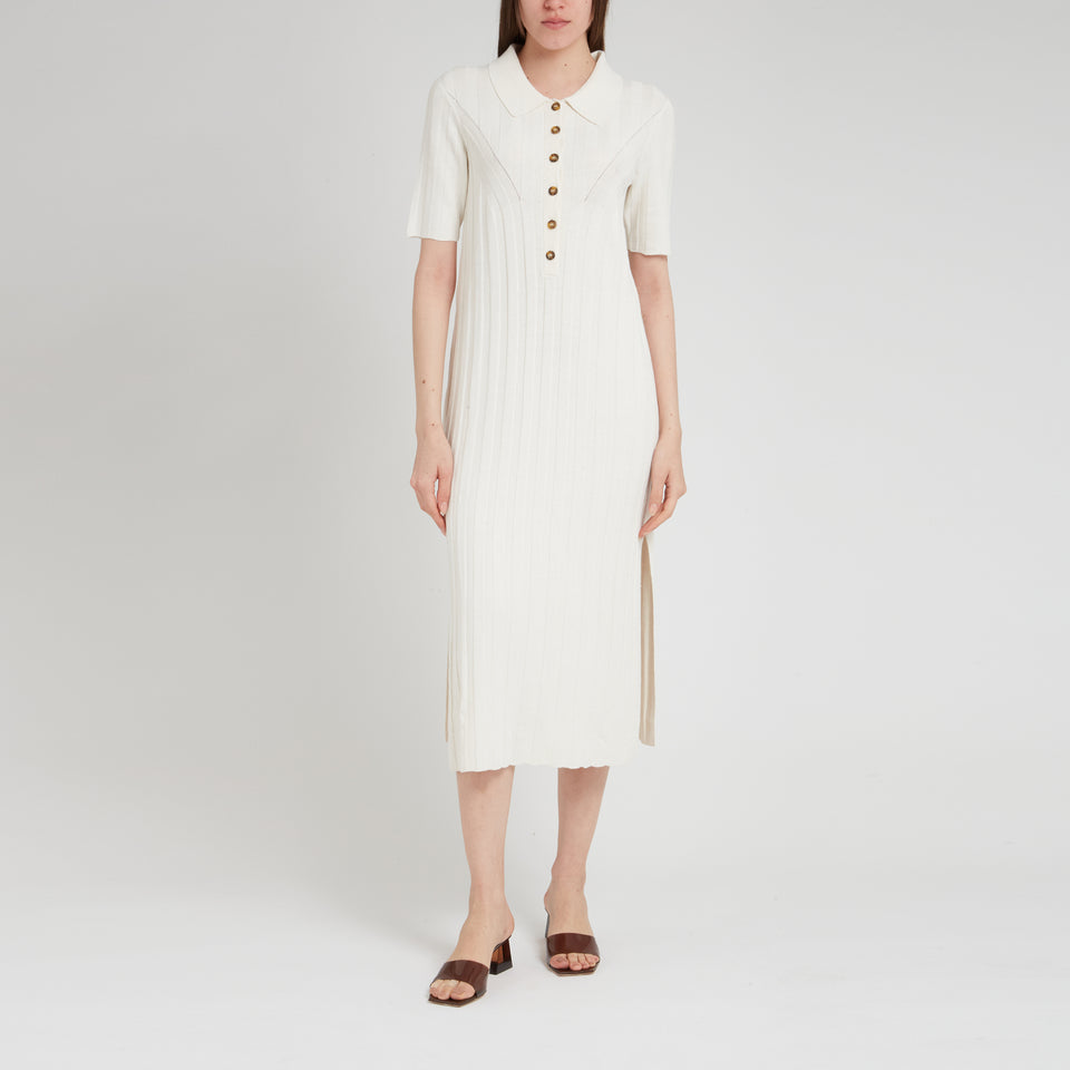 "Elyna" dress in white silk and linen