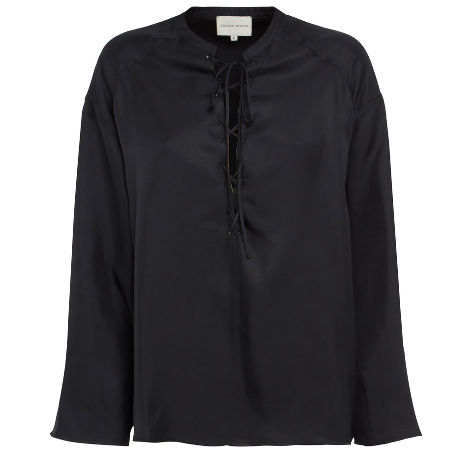 Blusa "Zamia" in seta nera