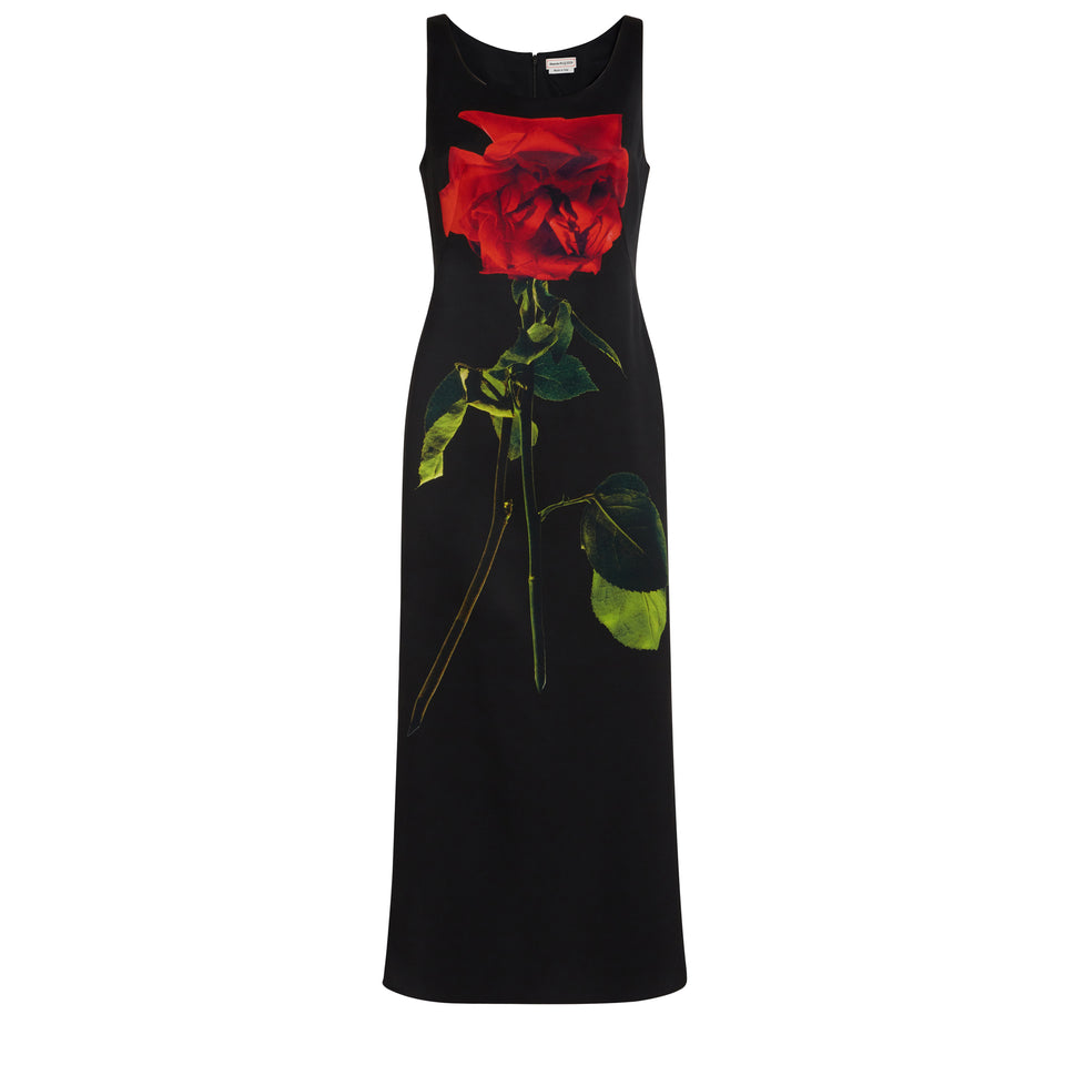 Long ''Shadow Rose'' dress in black silk