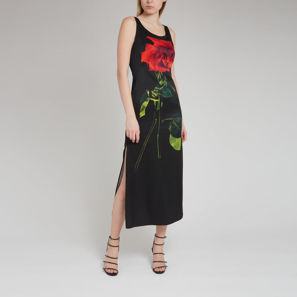 Long ''Shadow Rose'' dress in black silk