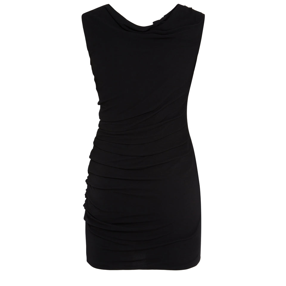 Asymmetric mini dress in black fabric