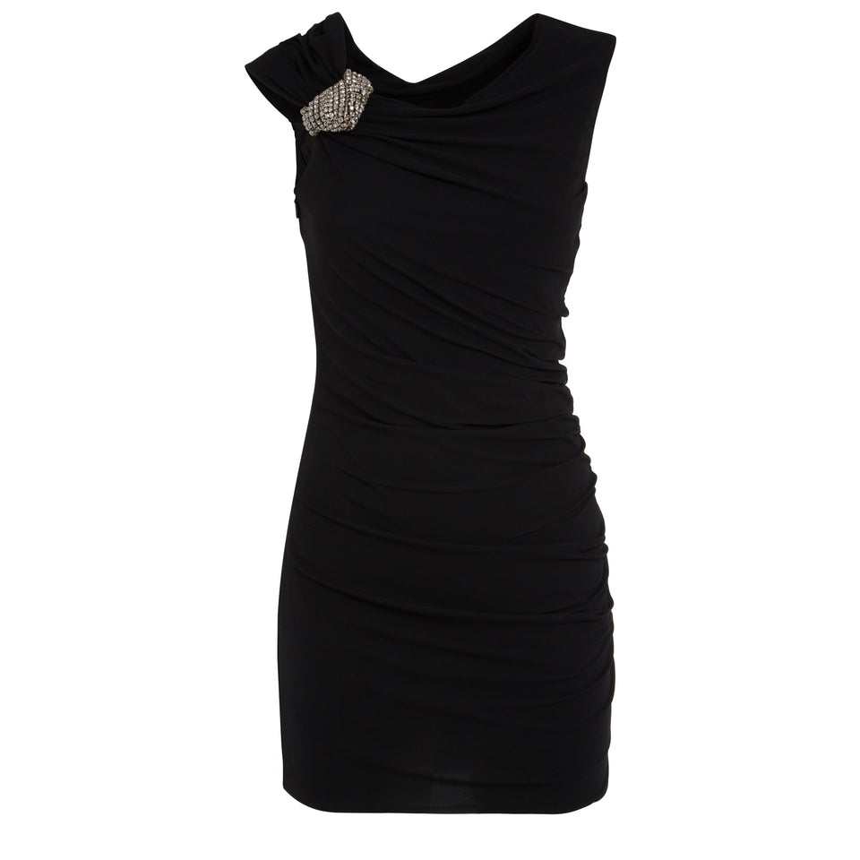 Asymmetric mini dress in black fabric