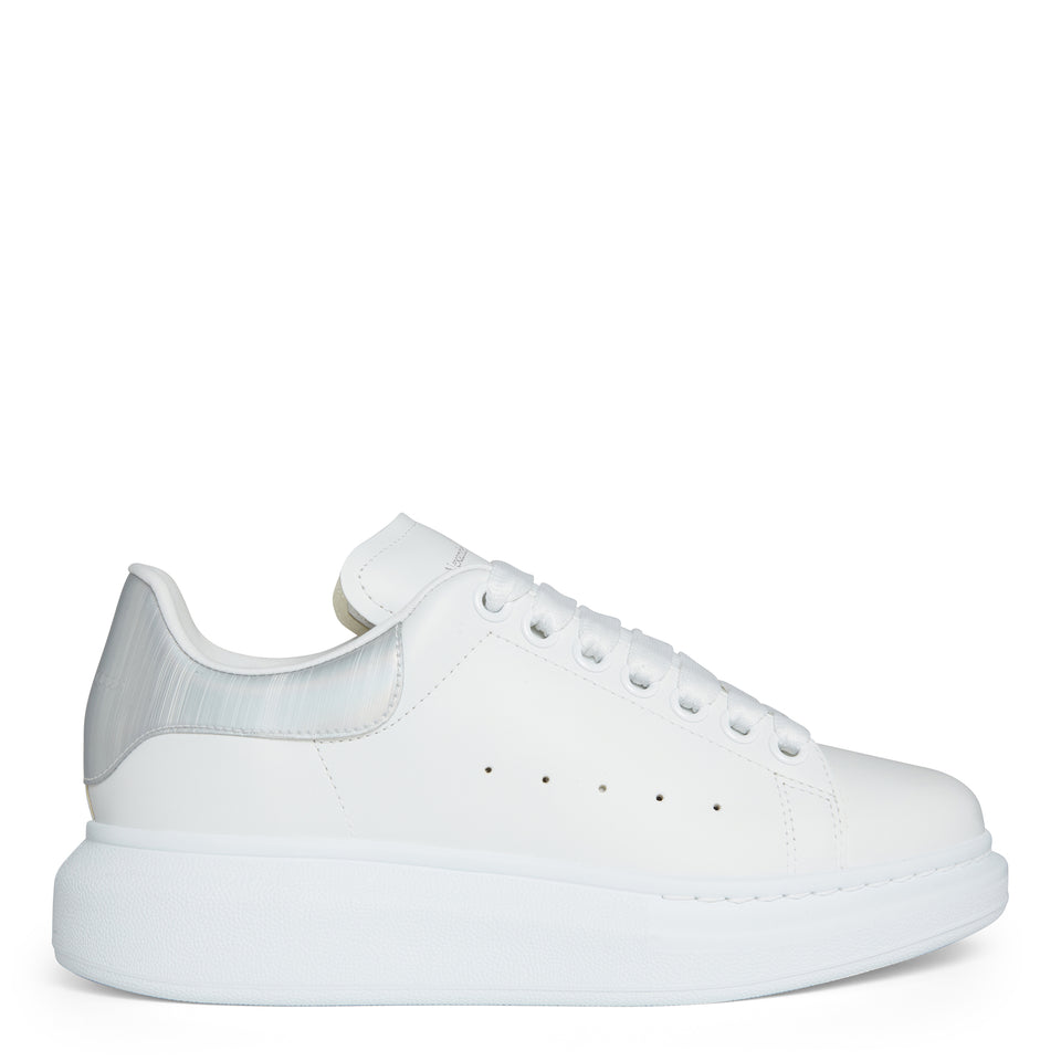 Oversized sneakers in white and silver leather