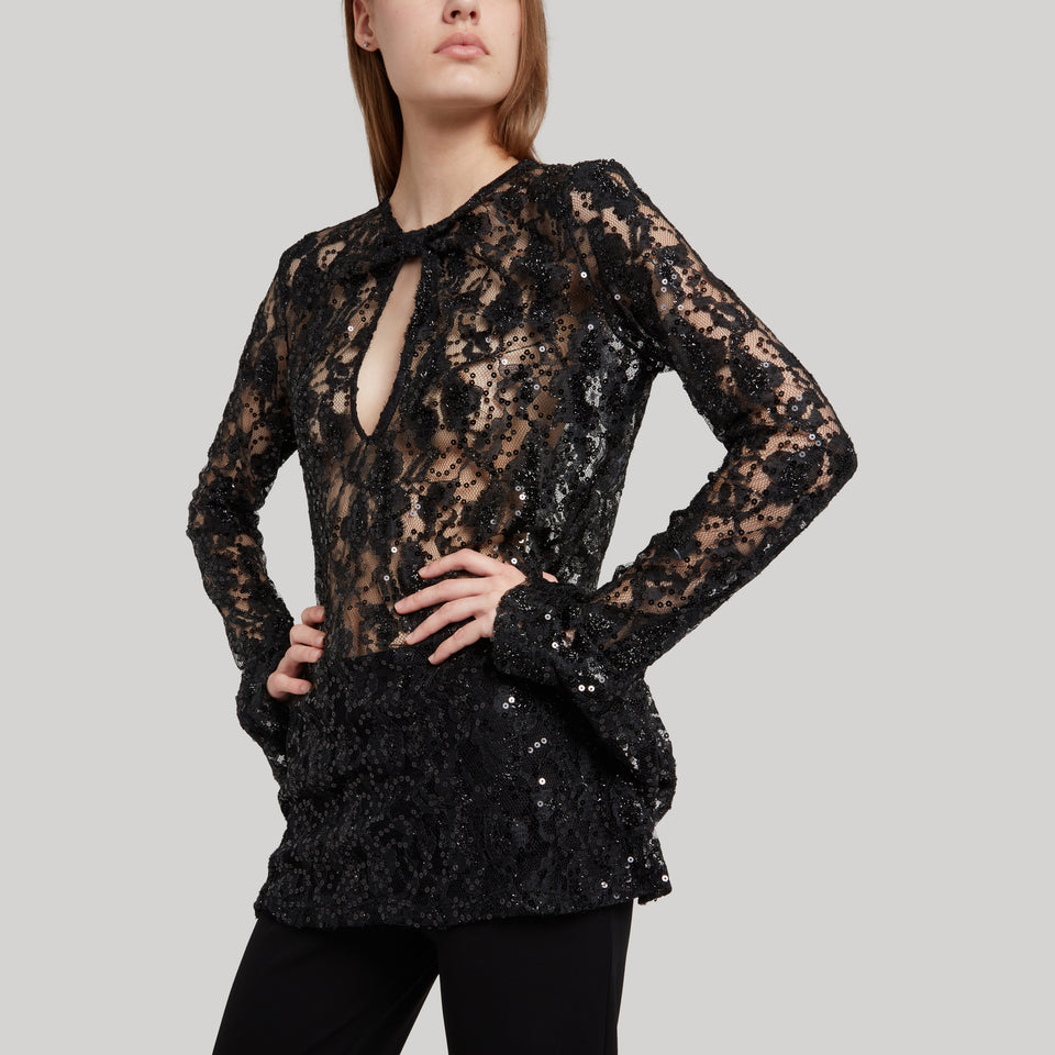 Black Lace Sequin decker Top