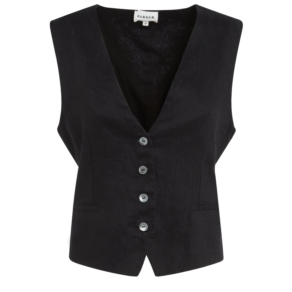 Black linen vest