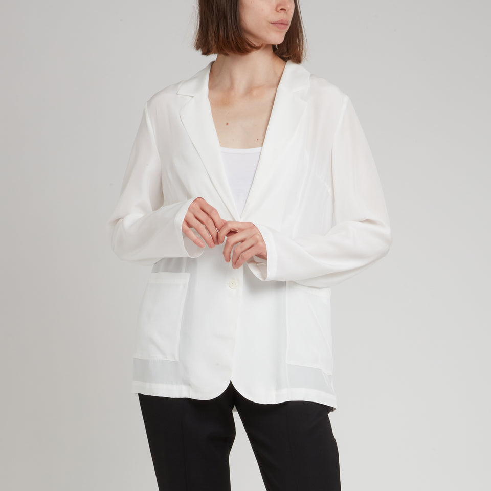 Single-breasted white silk jacket