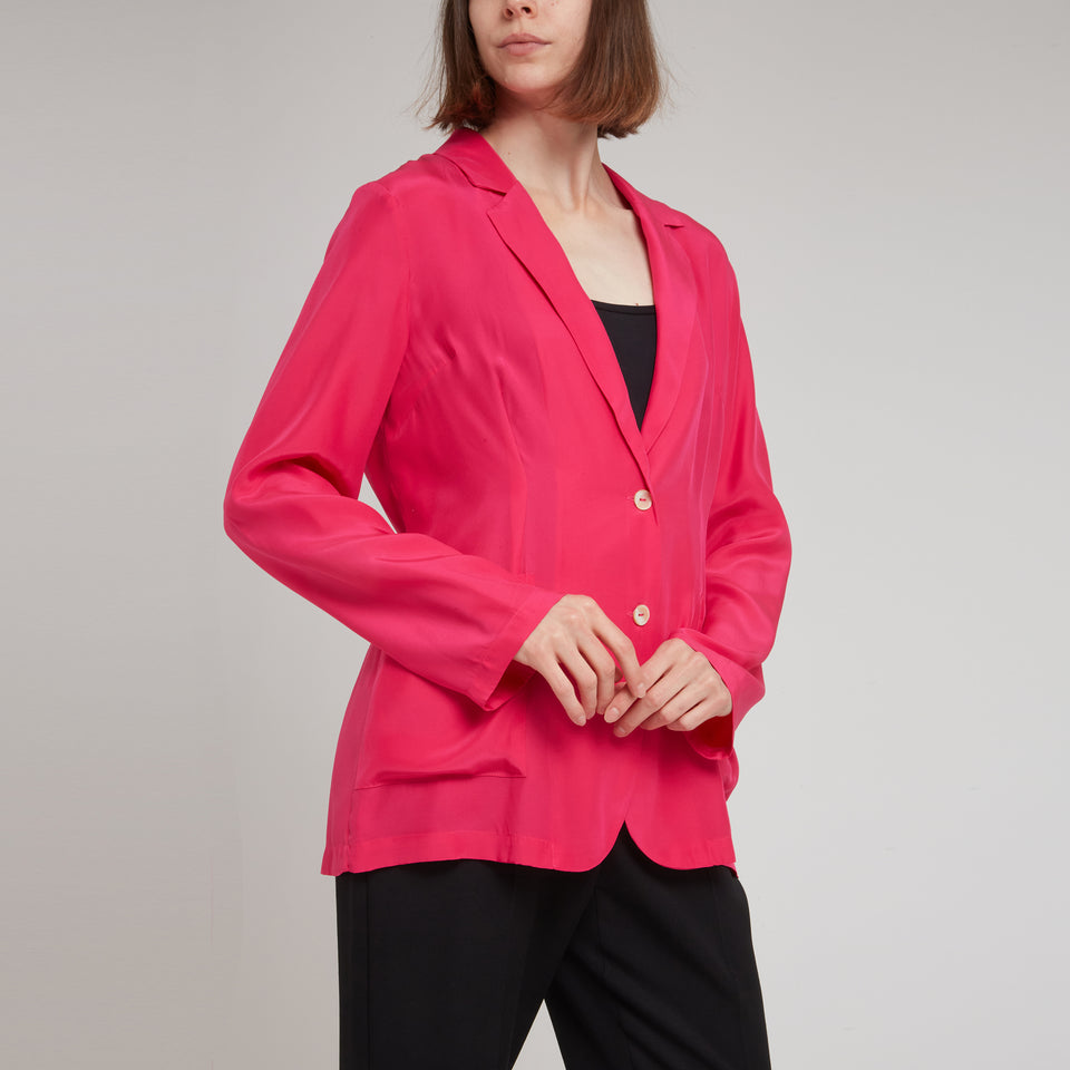 Single-breasted jacket in fuchsia silk