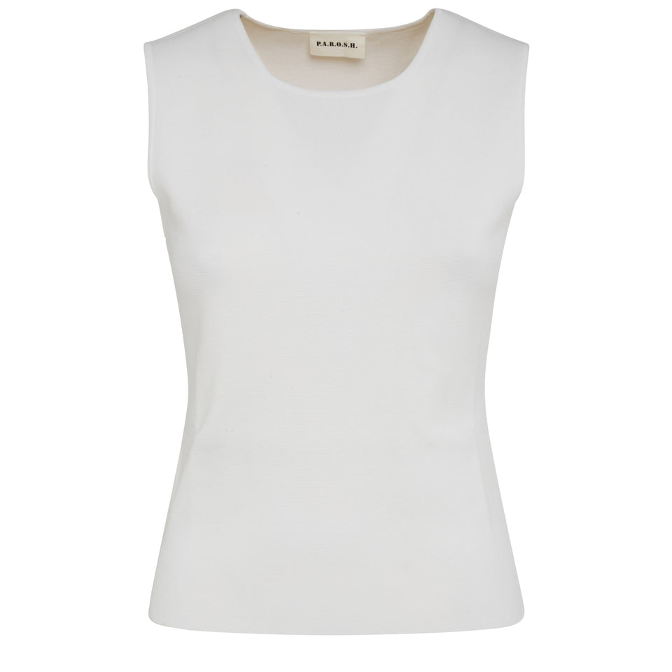 Sleeveless top in white fabric