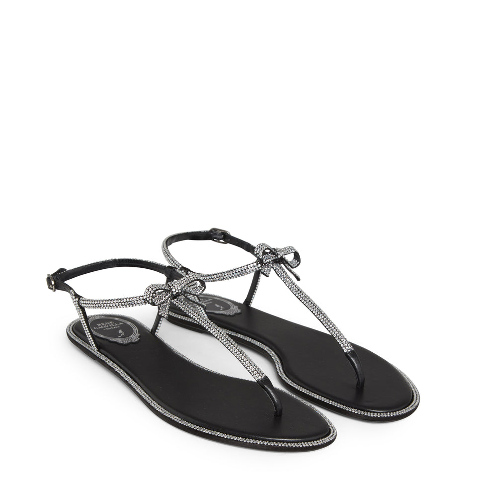 ''Caterina'' flat sandals in black satin