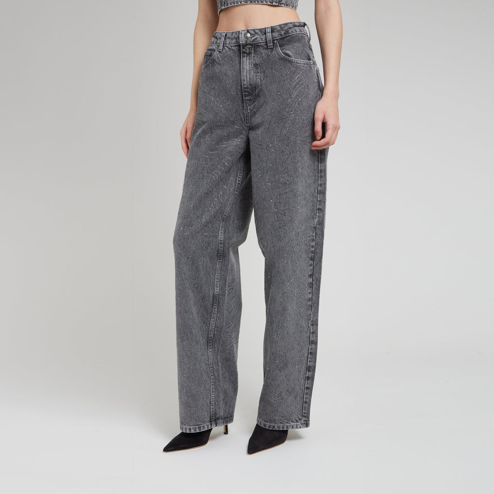 Gray denim wide leg jeans