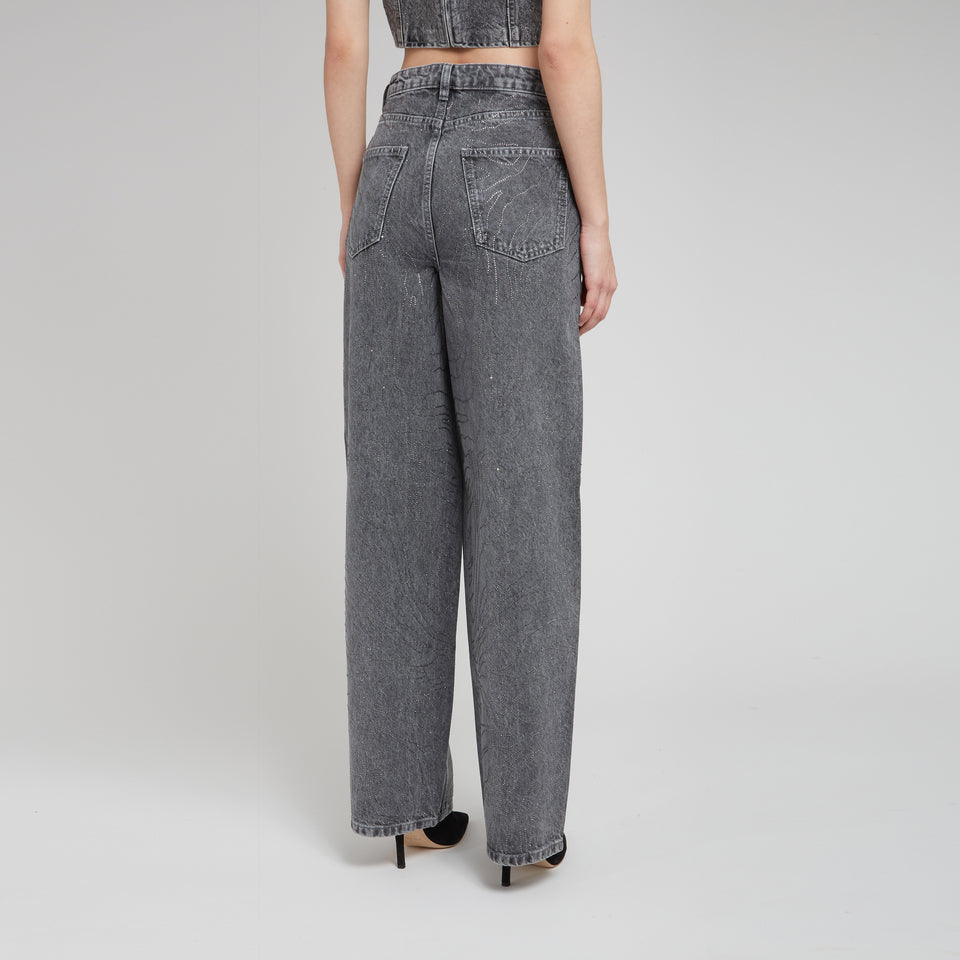 Gray denim wide leg jeans