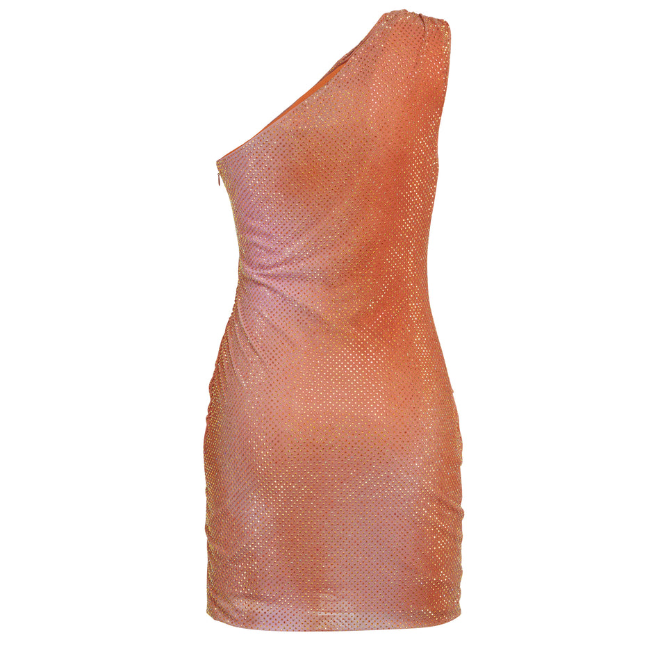 One shoulder mini dress in orange fabric