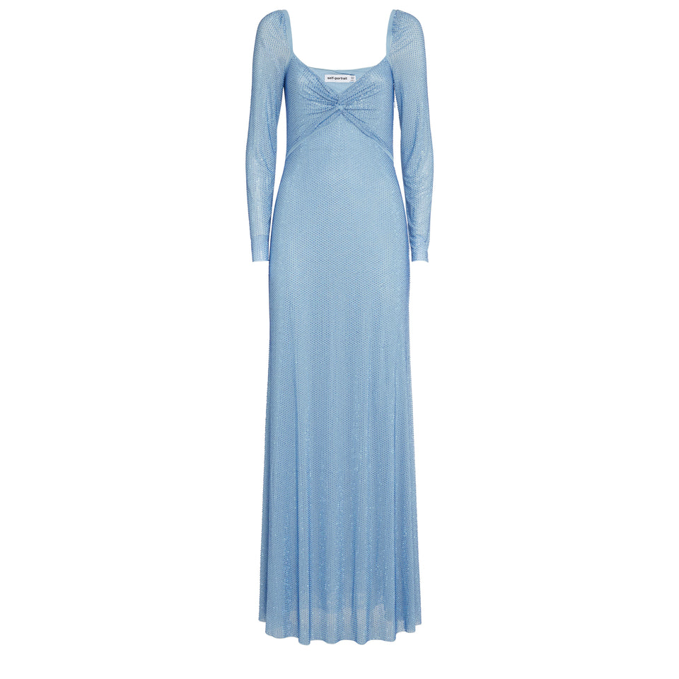 Long dress in light blue fabric