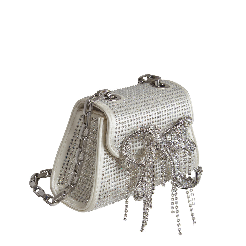 ''Micro Bow'' bag in silver crystals