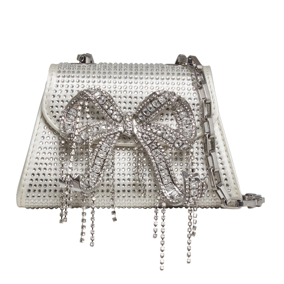 ''Micro Bow'' bag in silver crystals