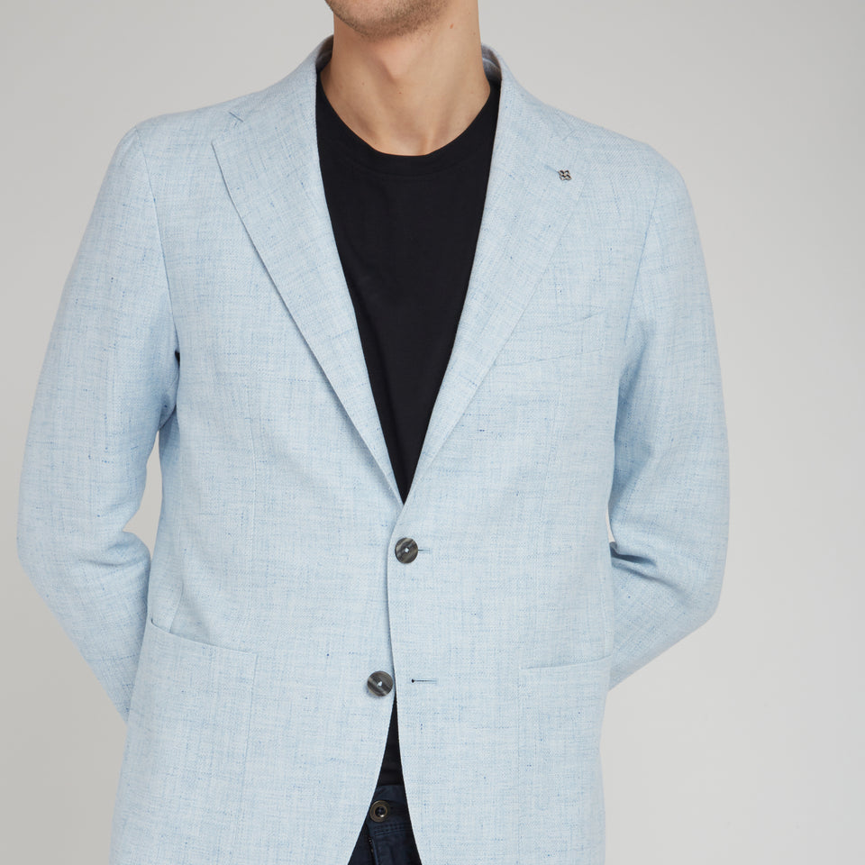 Single-breasted light blue linen blazer
