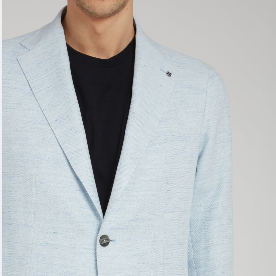 Single-breasted light blue linen blazer