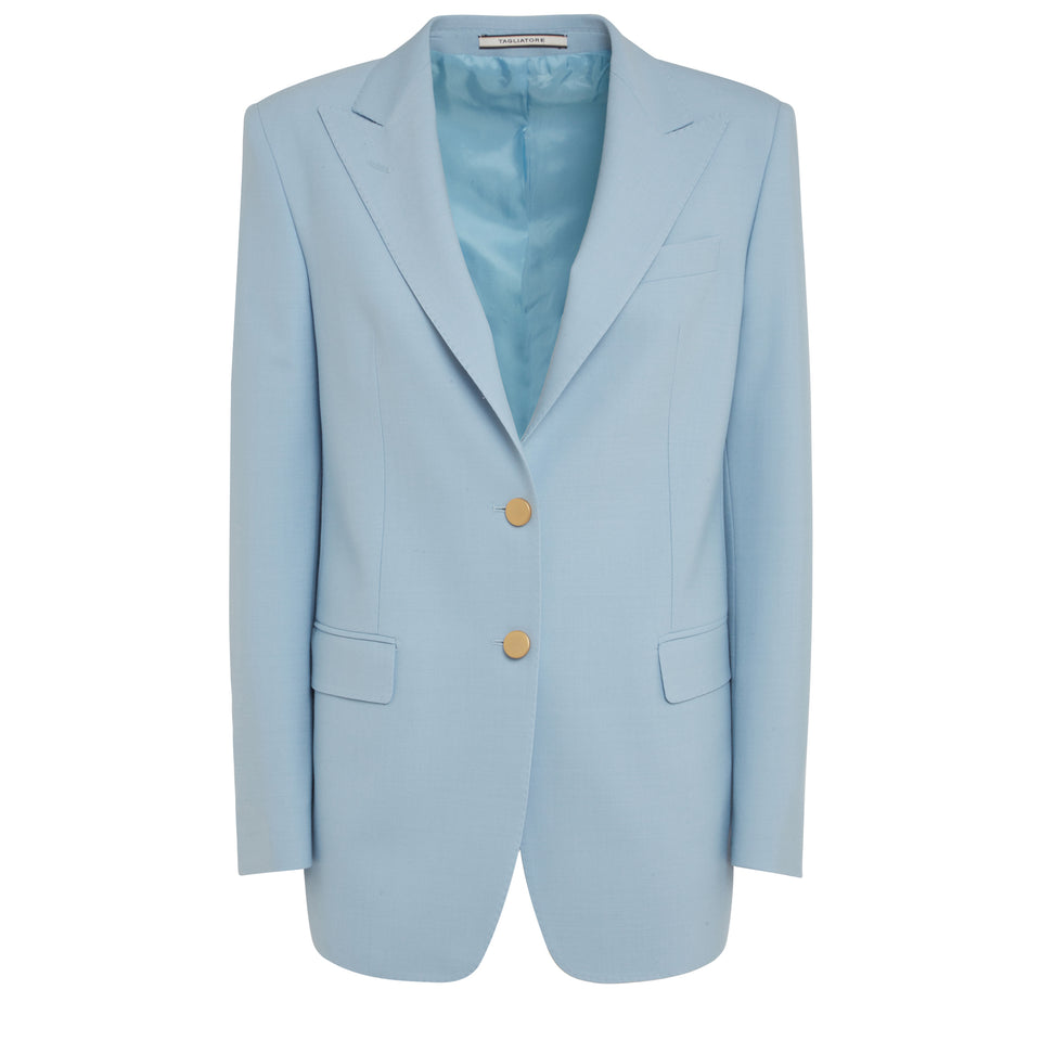 Single-breasted blazer in light blue fabric