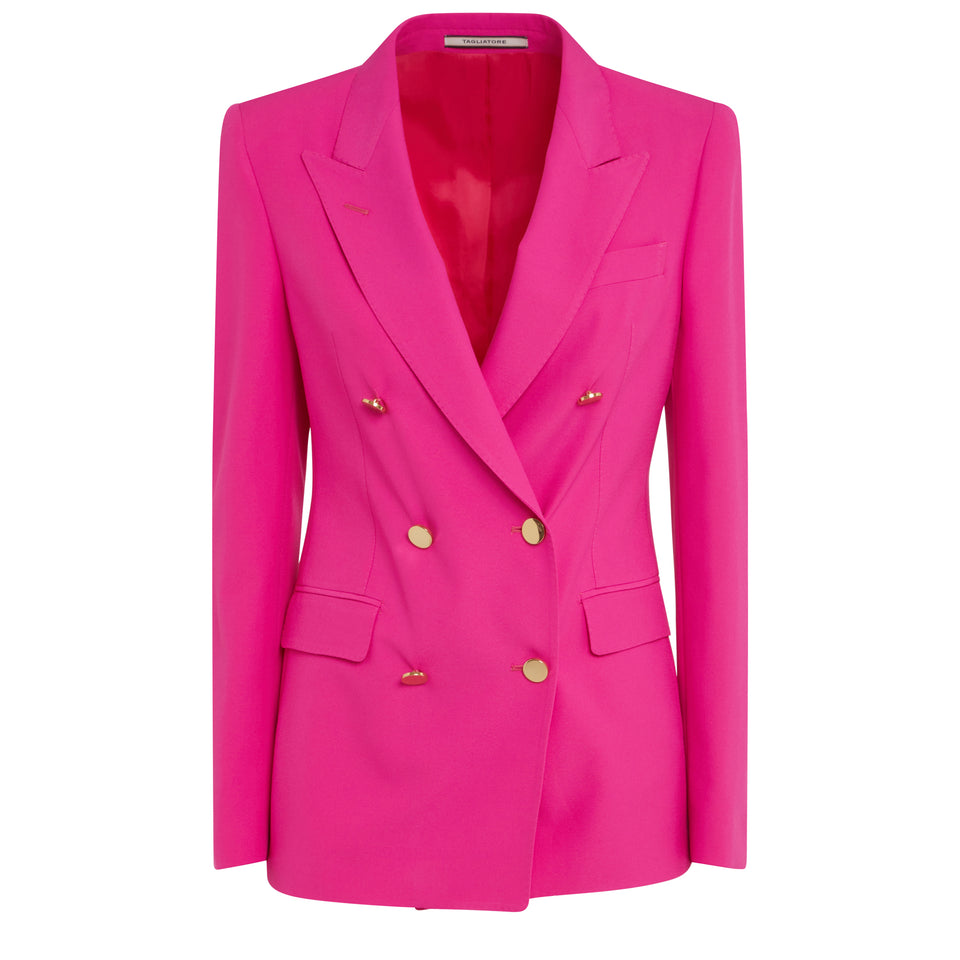 Double-breasted jacket in fuchsia fabric