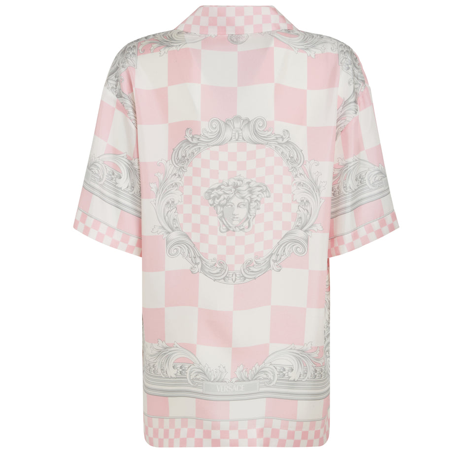 Camicia ''Medusa Contrasto'' in seta rosa