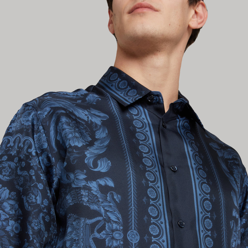 ''Barocco'' shirt in blue silk