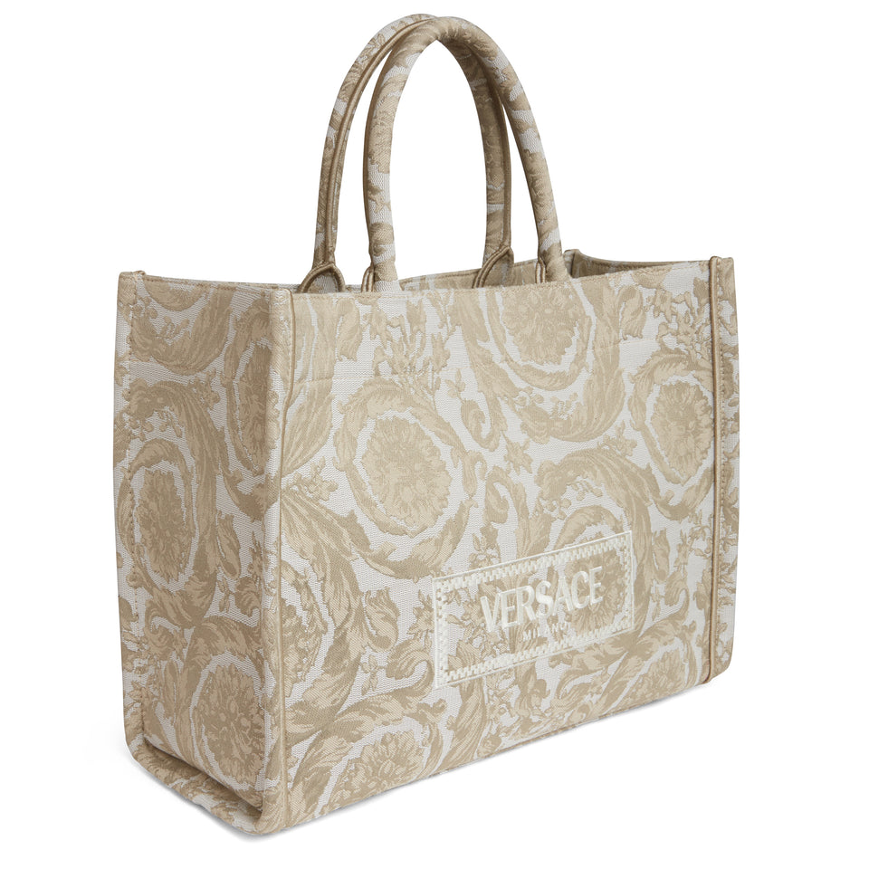''Athena Barocco'' tote bag in beige fabric
