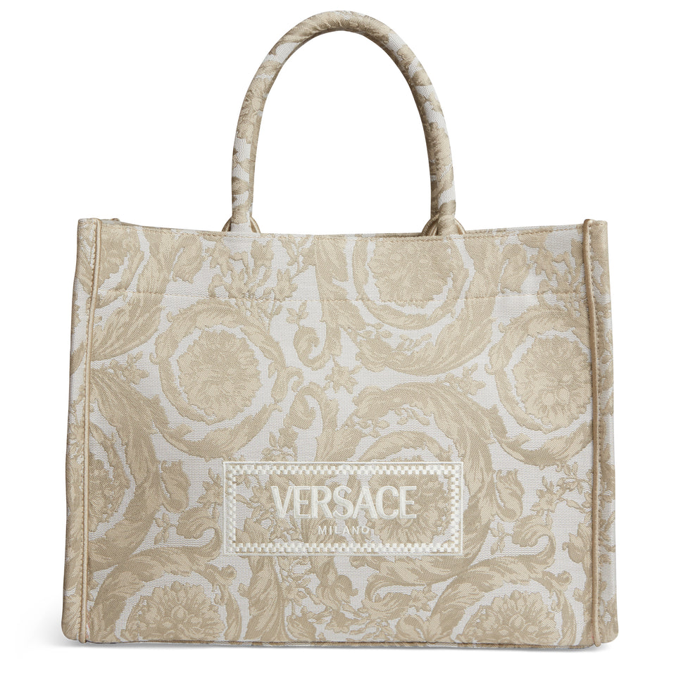 ''Athena Barocco'' tote bag in beige fabric