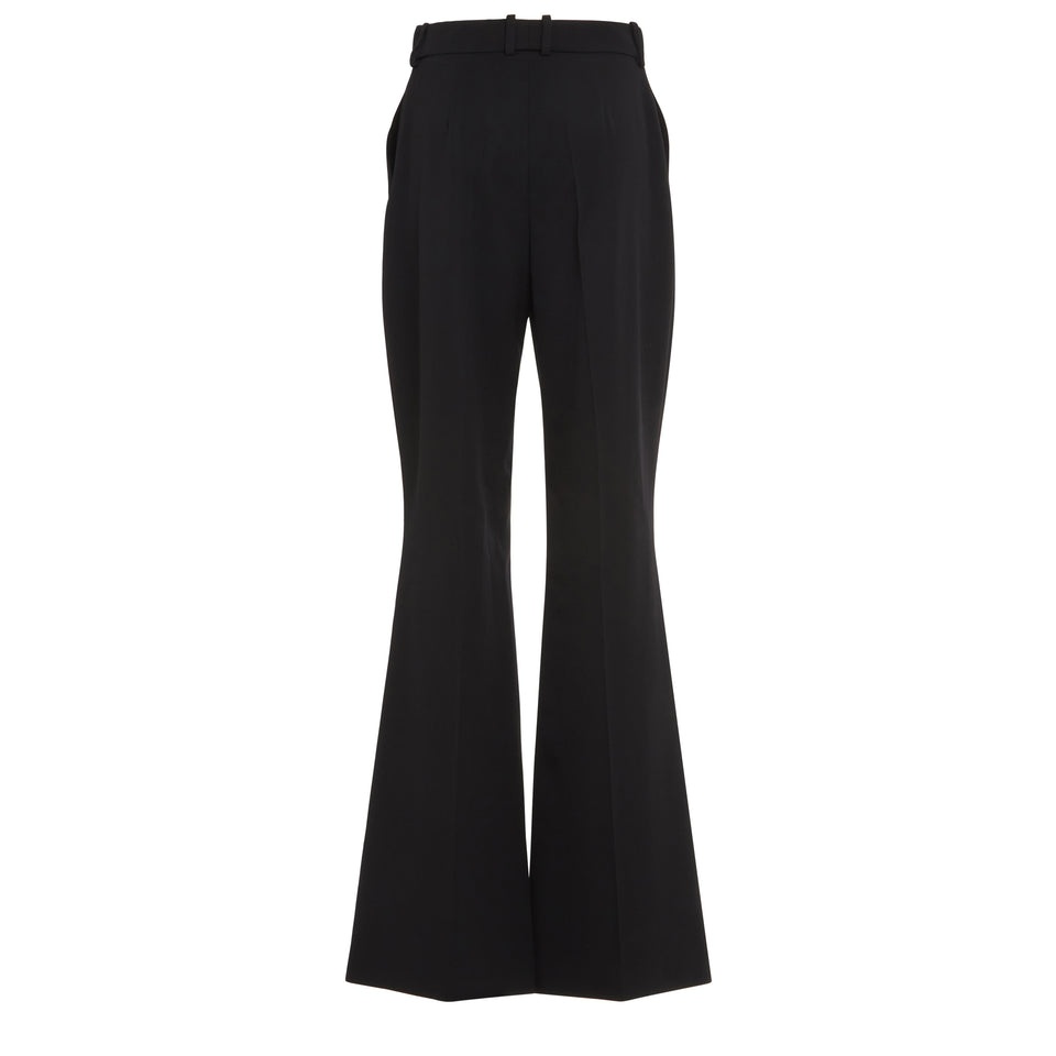 Black wool flared tailored trousers