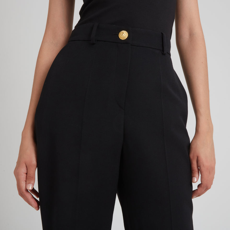 Black wool flared tailored trousers