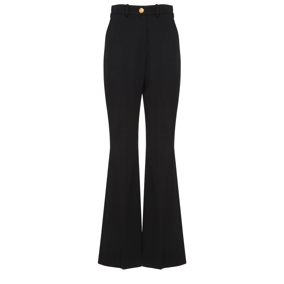 Black wool flared tailored trousers