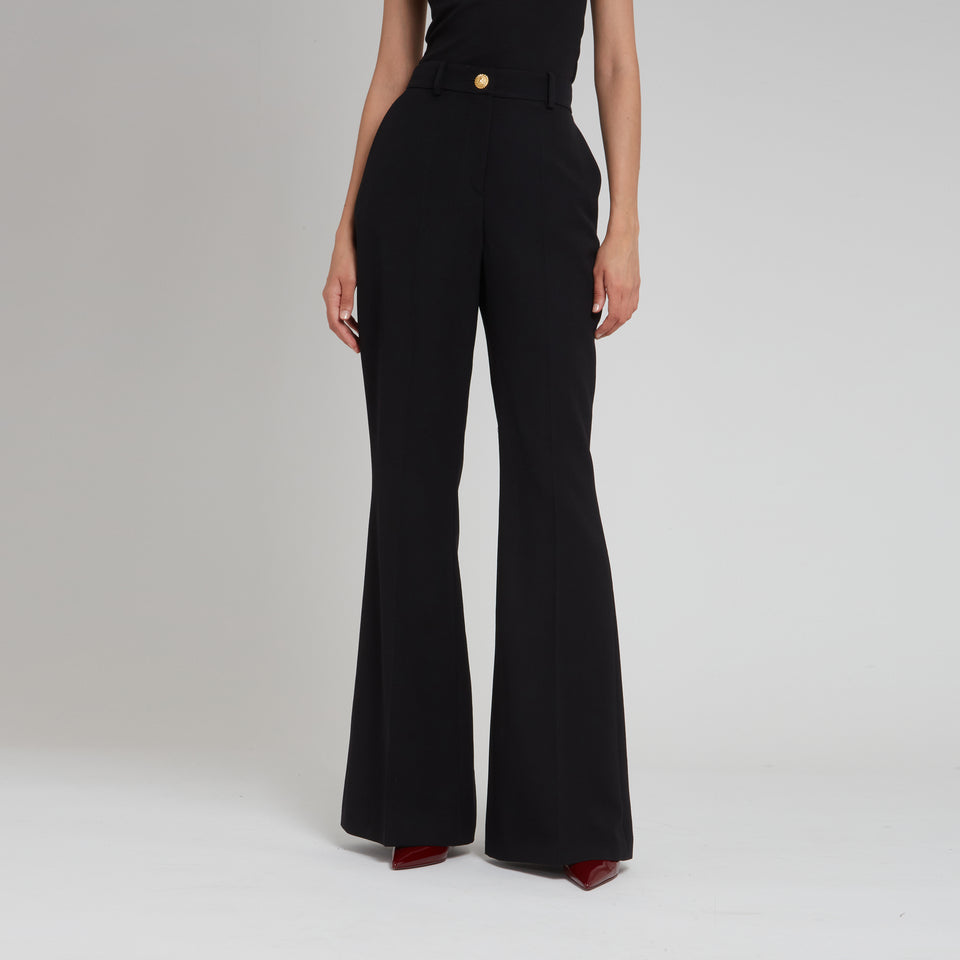 Black wool flared tailored trousers