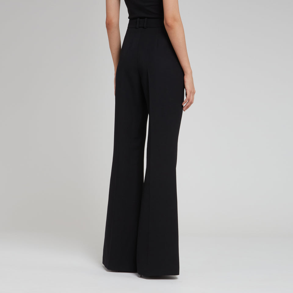 Black wool flared tailored trousers