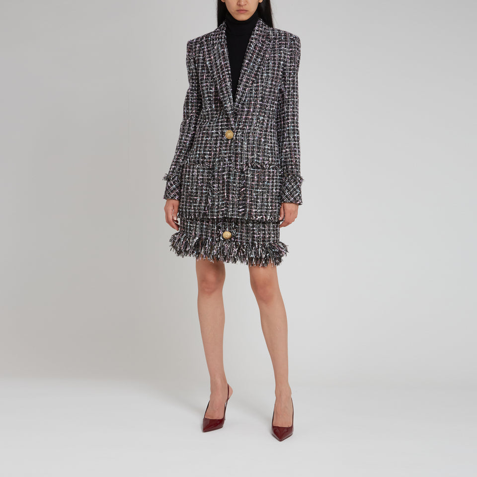 Blazer mono petto in tweed multicolor