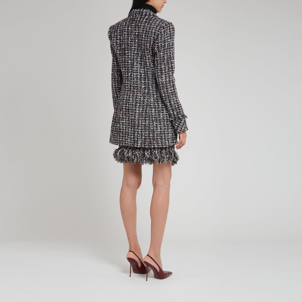 Blazer mono petto in tweed multicolor