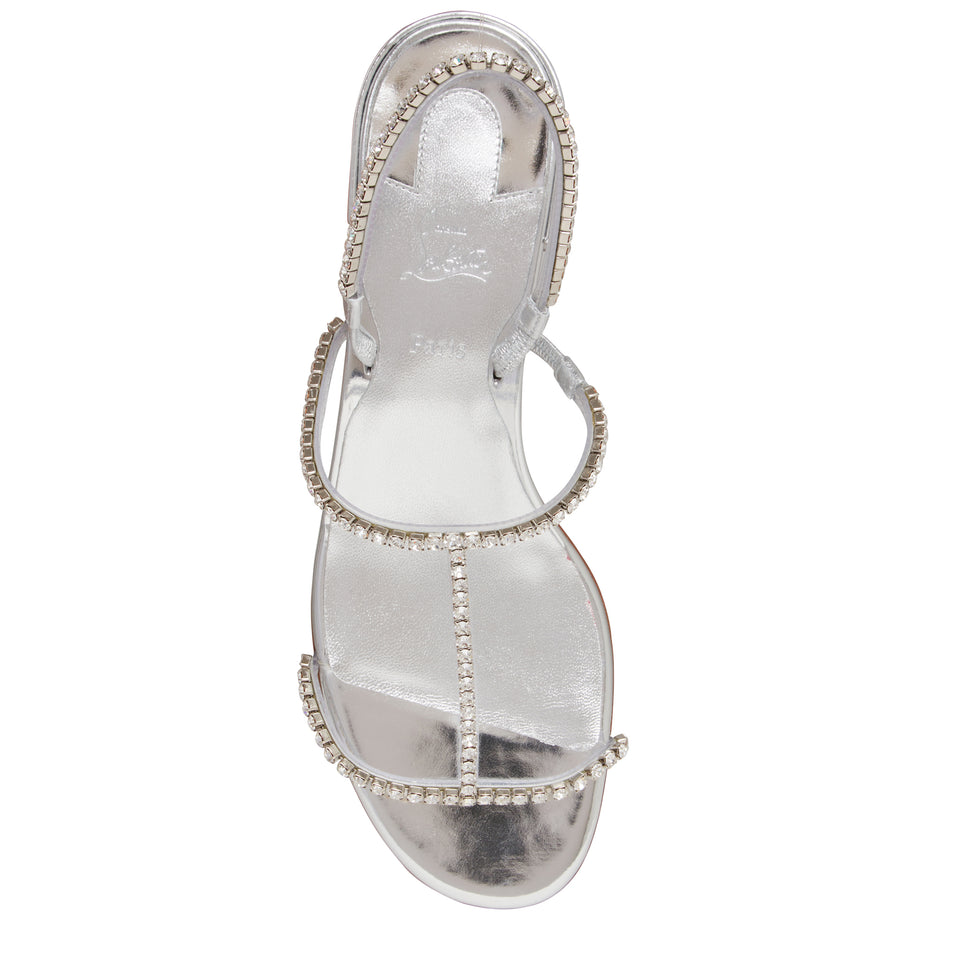 "Simple Queenie" Slingback Sandal in Silver Patent Leather