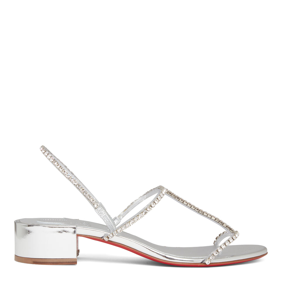 "Simple Queenie" Slingback Sandal in Silver Patent Leather