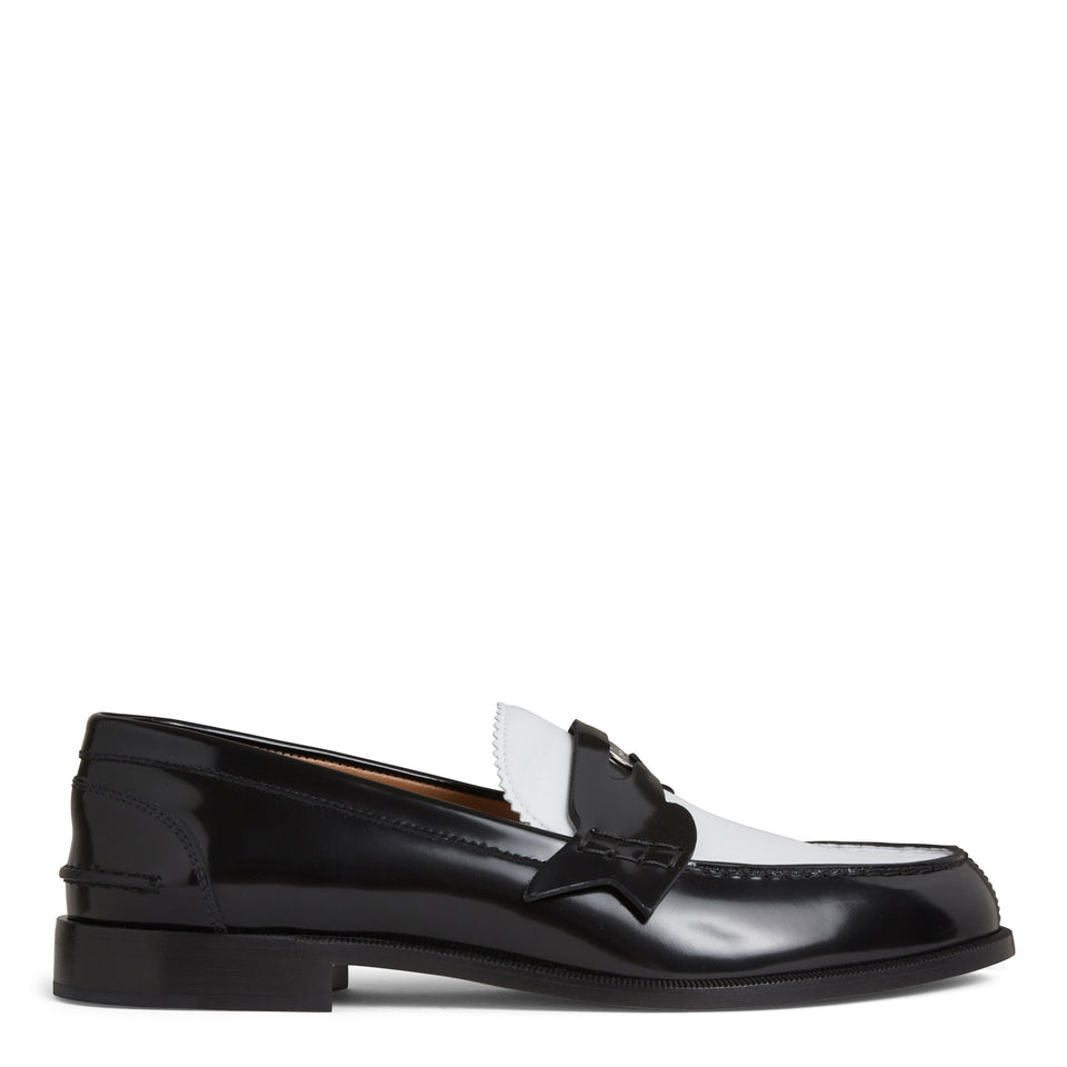 Black and white patent "Penny flat" loafers