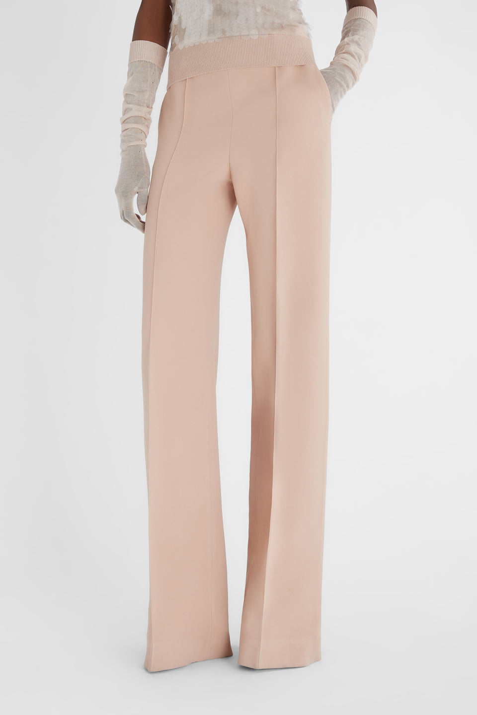 Wide-leg trousers in pink fabric