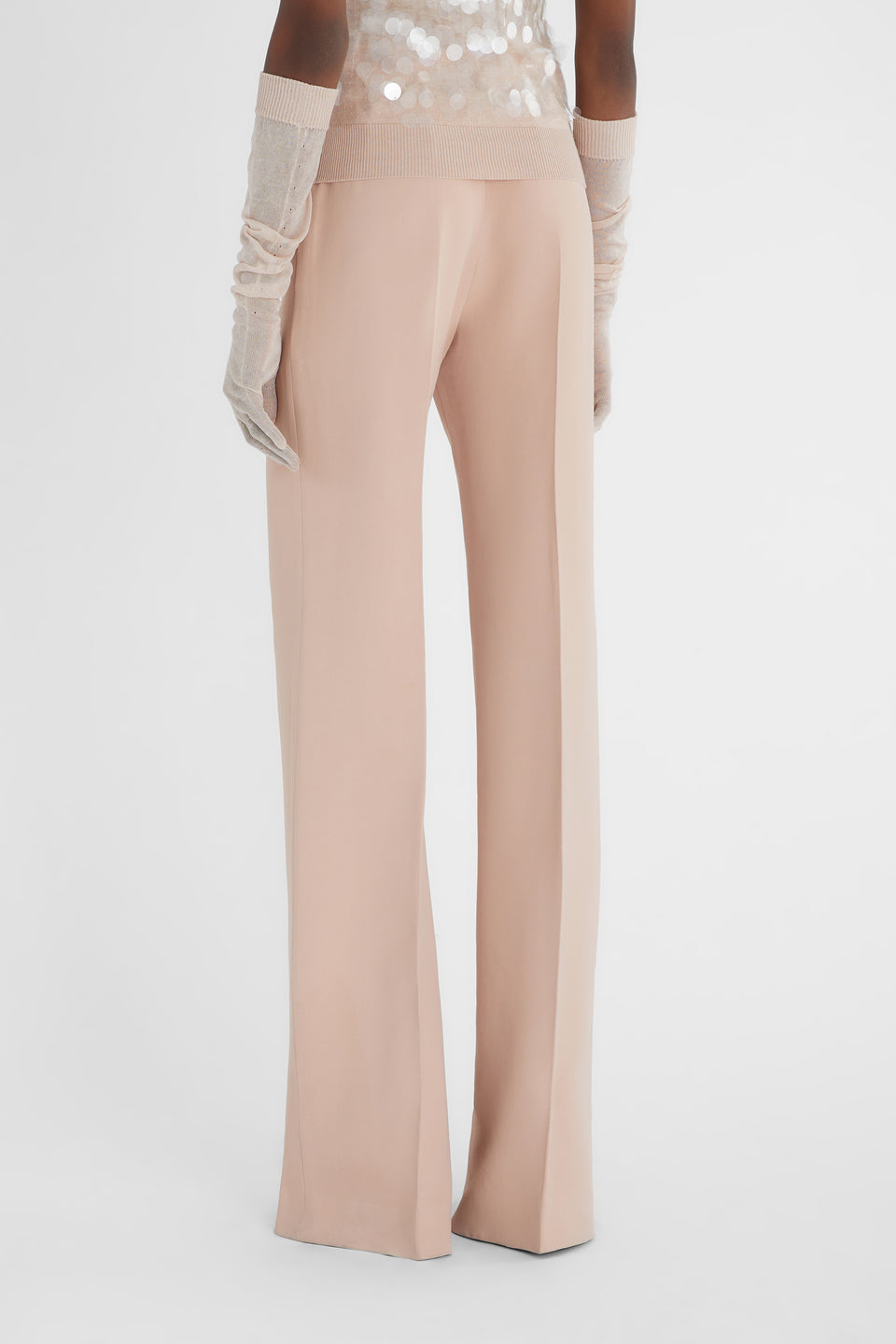 Wide-leg trousers in pink fabric