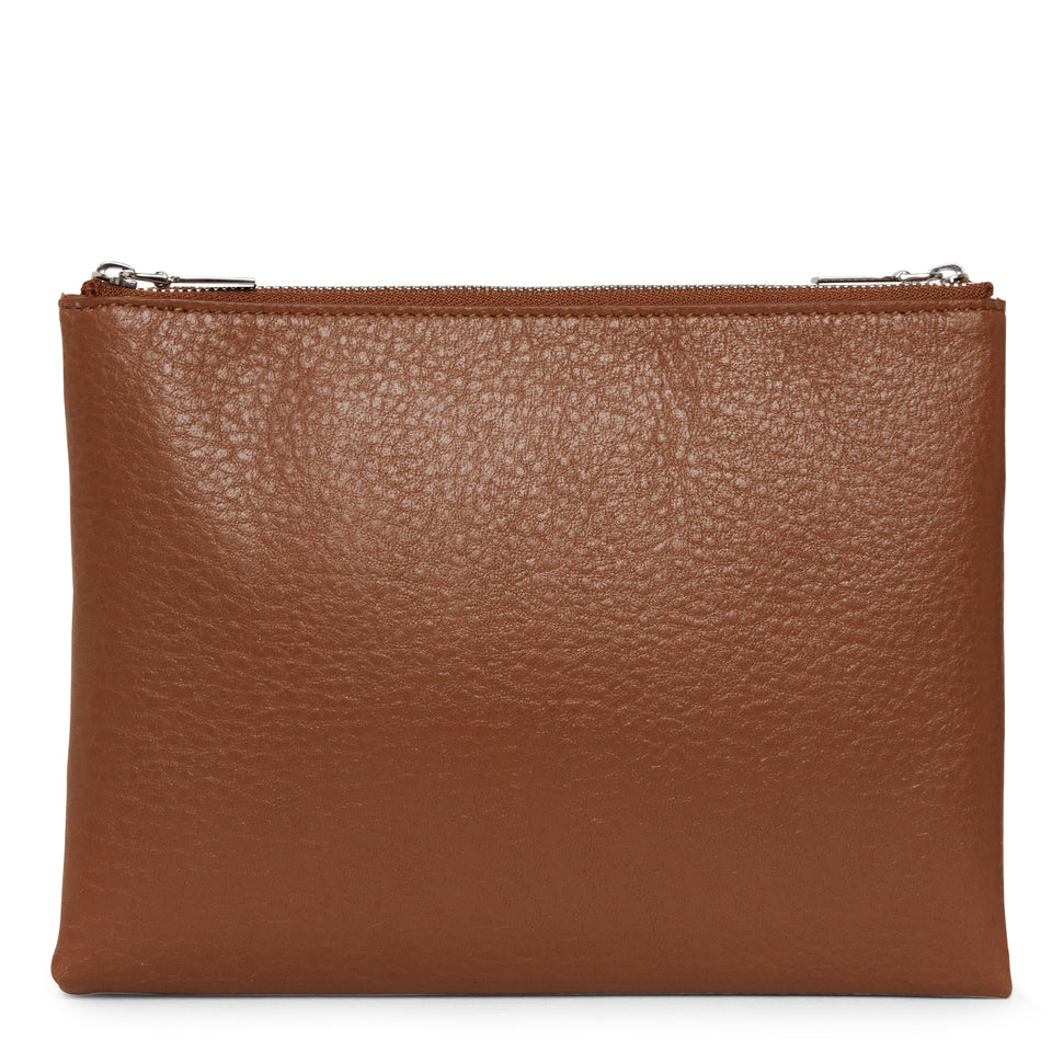 Brown hammered leather clutch