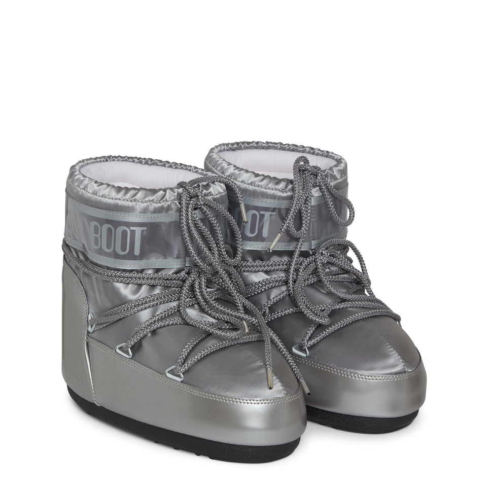 Moon Boot "Icon Low" in nylon argento