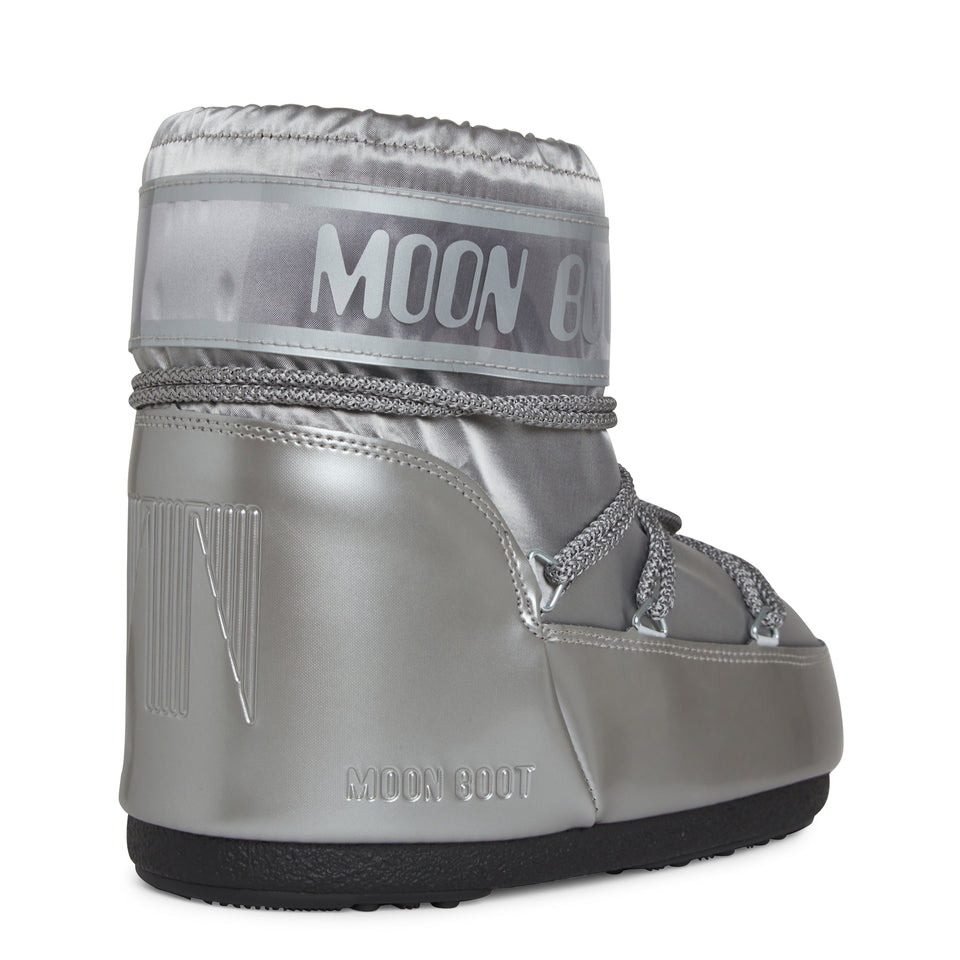 Moon Boot "Icon Low" in nylon argento