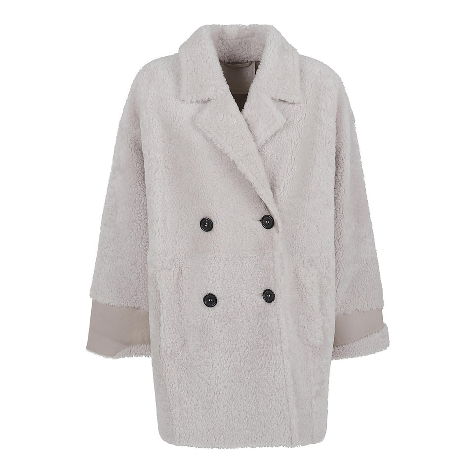 Cappotto doppio petto in shearling beige K14670 WHITE DESA 1972 