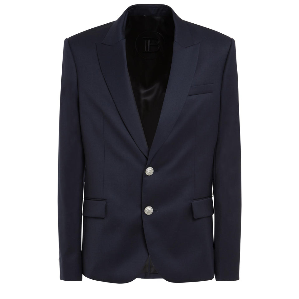 Single-breasted blue wool blazer