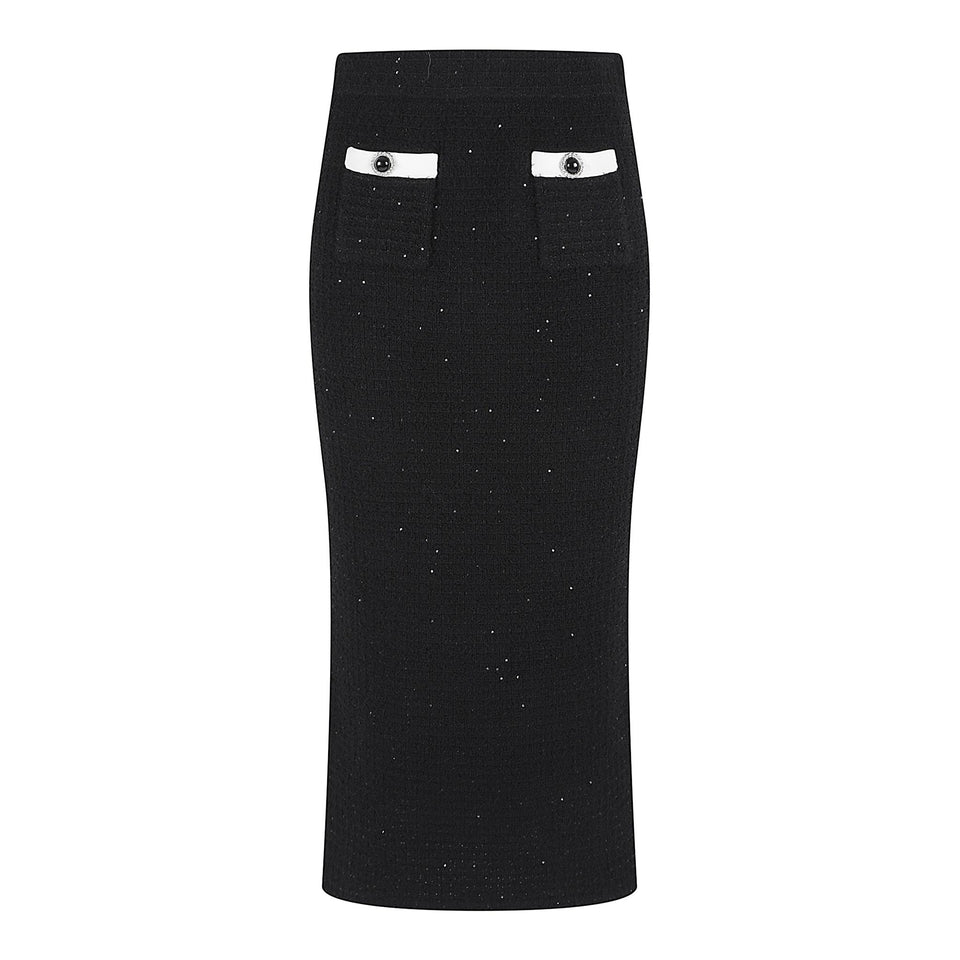 Gonna a tubino in tweed nera SC25-013MSK B SELF-PORTRAIT 