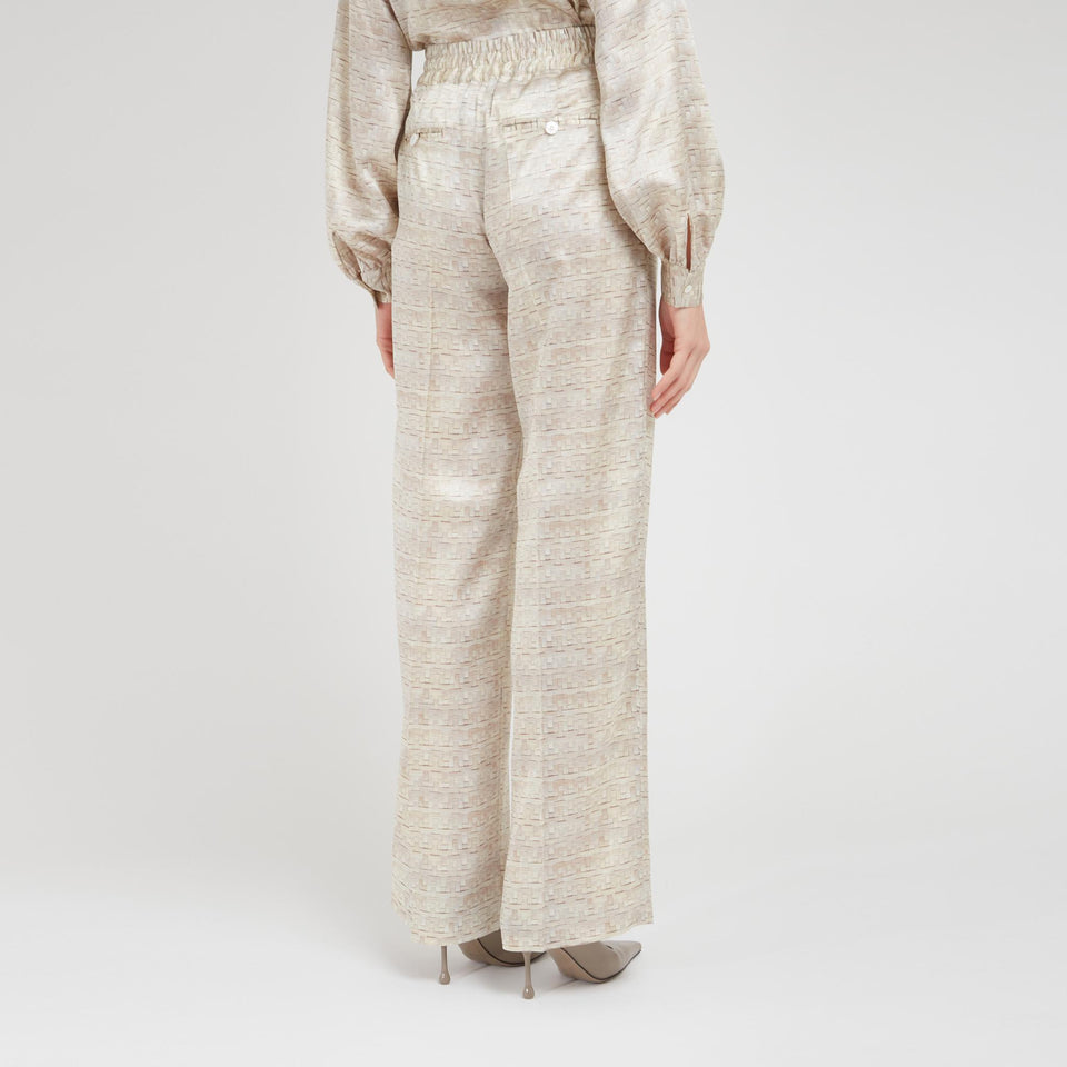 Beige silk trousers